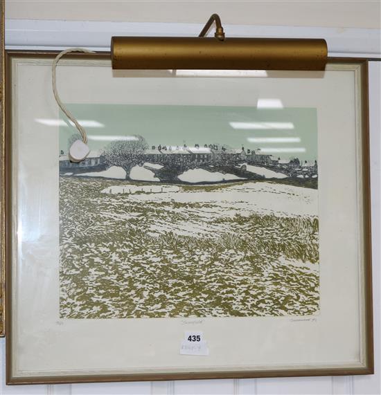 P Greenwood, limited edition print, Snowfield, 27/75, signed and dated 1972, overall 52 x 60cm